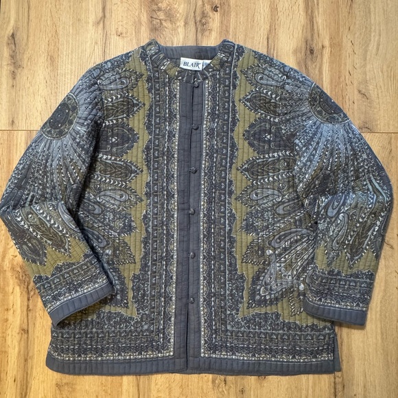 Blair Other - Blair Paisley Reversible Jacket Womens L Gray and Gold Quilted Coat